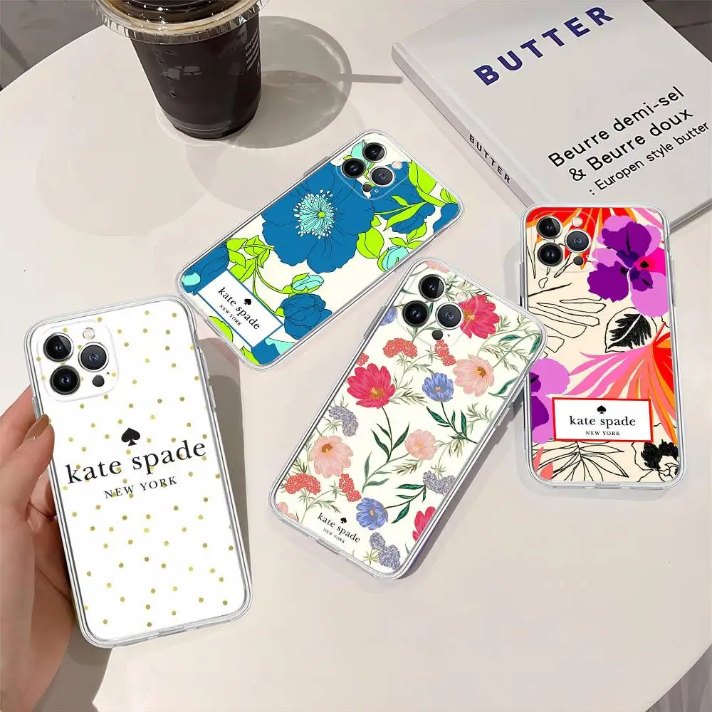 Funda de teléfono K-Kate s-spade Flower para IPhone 16 15 14 13 12 Mini 11 Pro XS Max X XR SE 6 7 8 Plus, funda de silicona suave