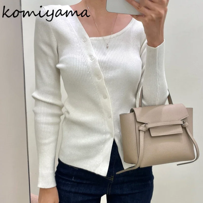 Komiyama elegante colletto irregolare cardigan Femme primavera abbigliamento donna monopetto maglione Feminino maglieria top