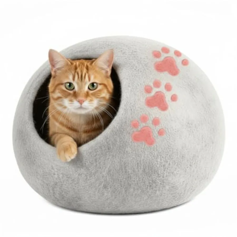 

Роскошная лежанка-домик для кошек из мериносовой шерсти - Складной уютный уголок для домашних кошек - Премиальный войлочный вольер для котят - Закрытый домик для кошек