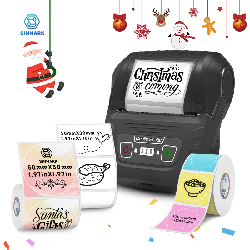 SINMARK Pocket Thermal Printer With 3 Rolls Label Paper Christmas Gift Self-adhesive Labels Printer Small Printer for Home Use