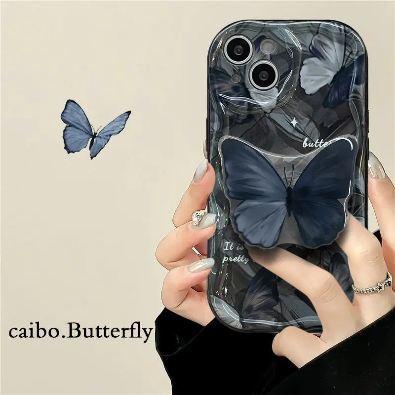 INS Butterfly Bracket Holder Case For OPPO A78 A79 A98 5G A58 A38 Reno 7 4G 8 11 Pro 8T Reno 5 6 Lite 5F 4 6 7Z 8Z Cover Soft