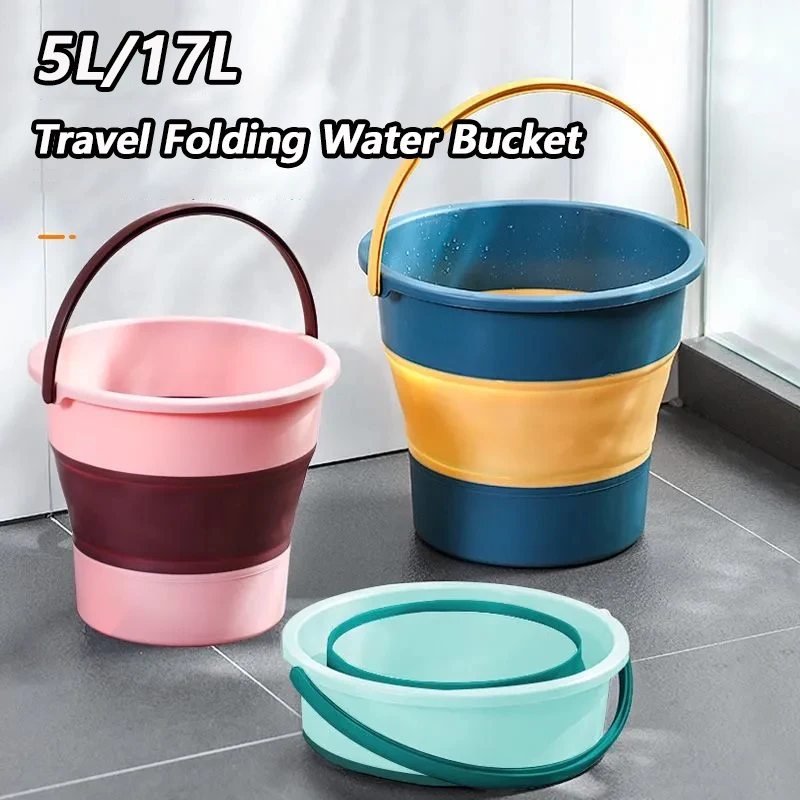 17L/5L Portable Foldable Bucket Multifunctional Thickened Silicone Bucket for Car Washing Fishing Camping Travel Folding Bucket