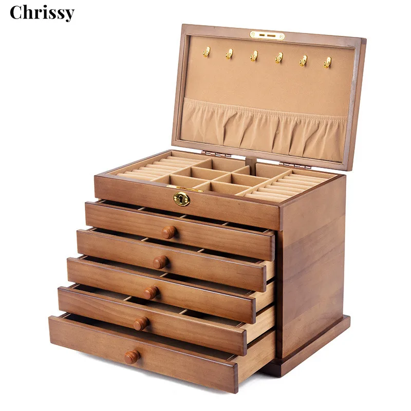 

Wood Jewelry Box for Women, Real Wooden Jewelry Holder Organizer Box with Leaf Patterns, 6 Layer Jewelry Boxes for Storage