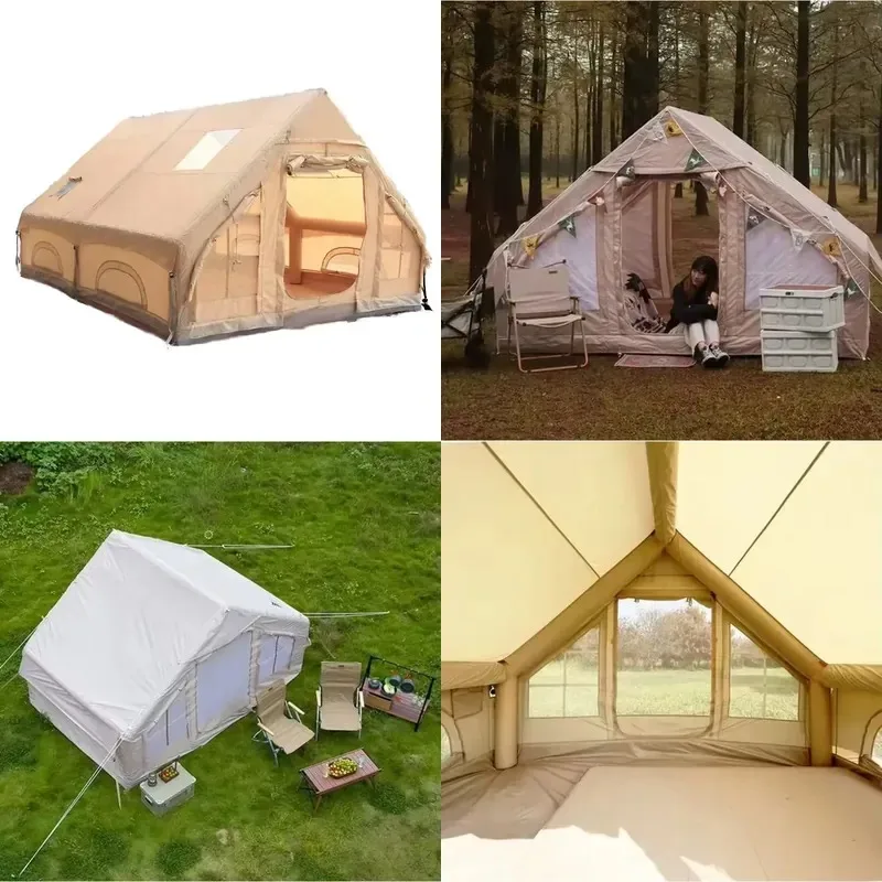 Large Family Portable Luxury Inflatable Tent Waterproof Oxford PVC Nylon Fabric Two Bedroom Camping Tent