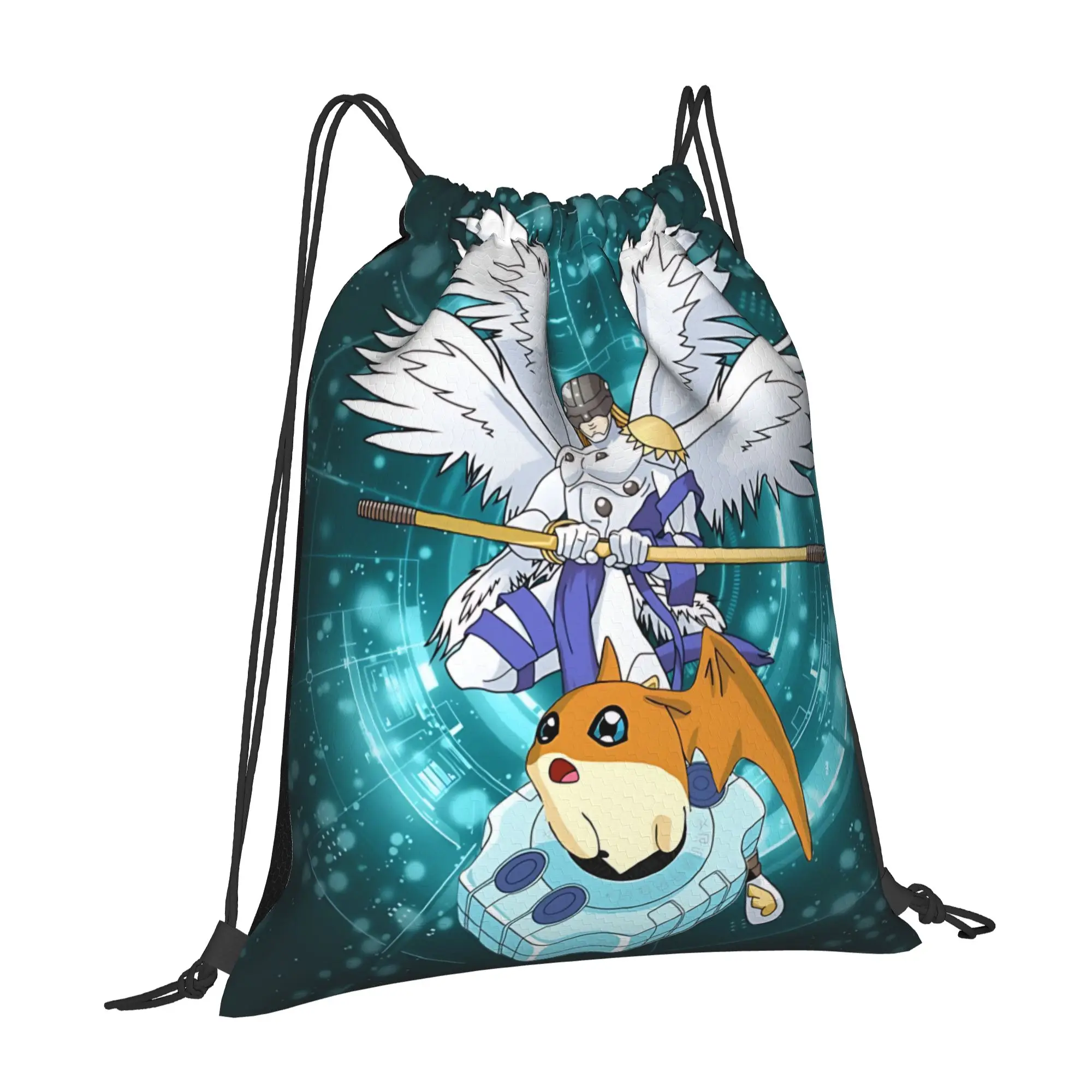 For travel Pouch Digital Monster  Kawaii Drawstring Bags Travel Shoe Clothes Storage Multi-function Teen Portable Rucksack