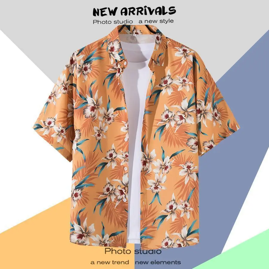 

Hot Selling Hawaiian Short Sleeved Shirt Retro Casual Fashion Loose Couple Beach Shirt Unlined Single Item Shirt Top