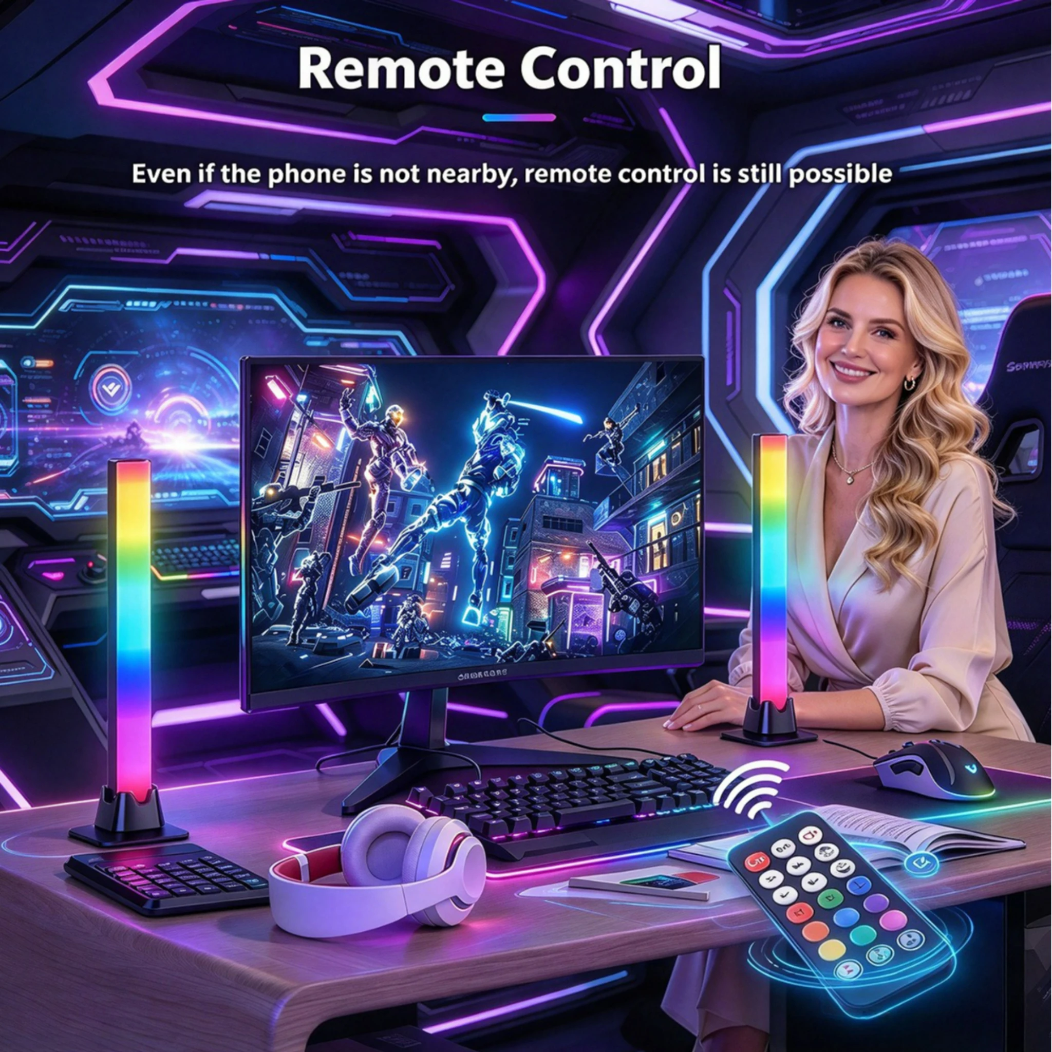 スマートledテレビライトストリップ。rgbゲームライトストリップ。音楽連動アプリとリモコンで操作可能。42cm。eスポーツゲームやデスクトップの装飾に最適。