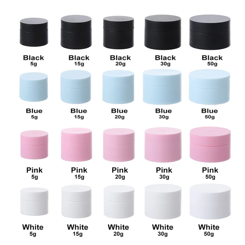 50pcs 5g/15g/20g/30g/50g Plastic Empty Jars Pot Travel Cosmetic Sample Makeup Home Face Cream Containers Nail Art Organizer