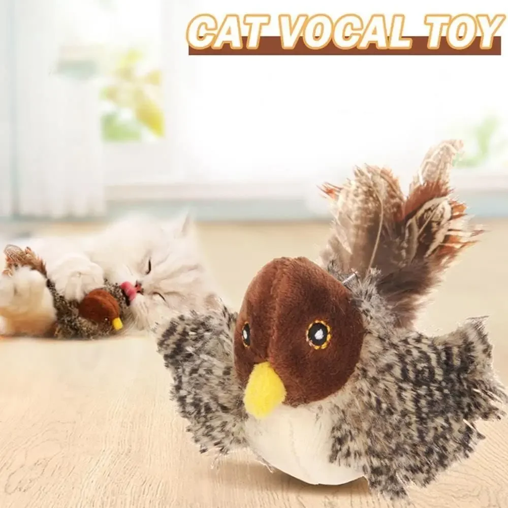 Interactive Cat Toys Flying Bird Cat Toy Flapping Wings Sparrow Catnip Toys Vivid Chirpi]ng Simulation Bird Interactive Cat Toy