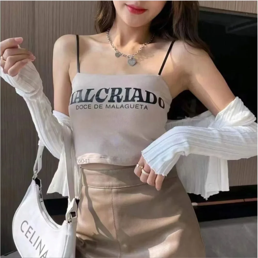 Women's Suspenders Women's Tops Including Chest Pad Short Style Underwear One Piece Casual Laydown Letters Printing