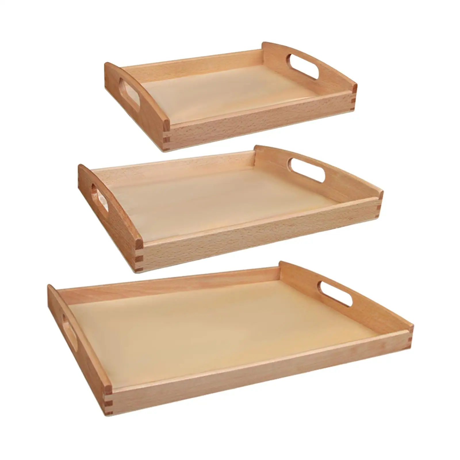 Wooden Montessori Tray Unfinished with Handle for Serving Party Home Decor