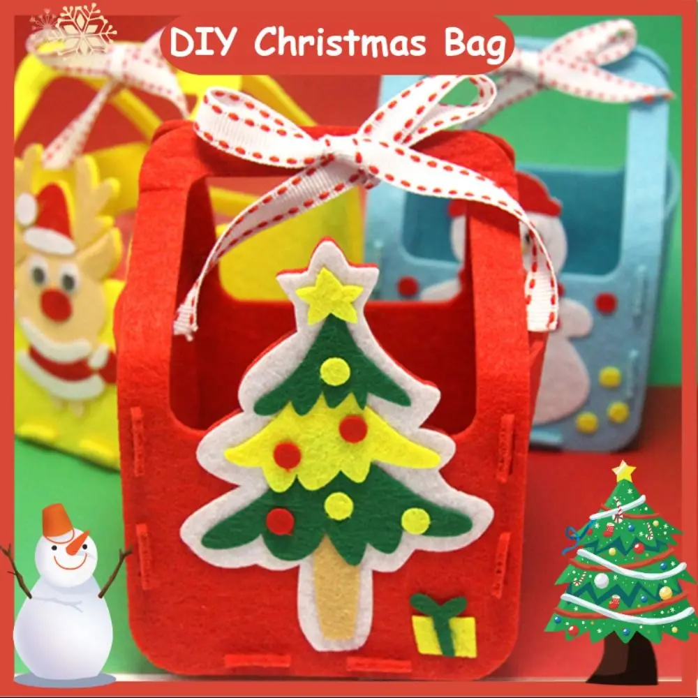 ผ้าไม่ทอ DIY Xmas Candy กระเป๋า Christmas Tree House Decoracion DIY กระเป๋าคริสต์มาสของเล่น Snowman Santa Claus