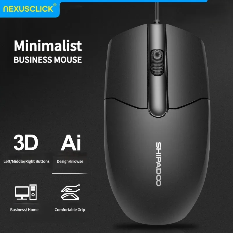 NexusClick USB Wired Computer Mouse, 3 Mute Buttons Mice Durable & Affordable,Optical Office Mouse for PC Laptop, Home&Gamer Use