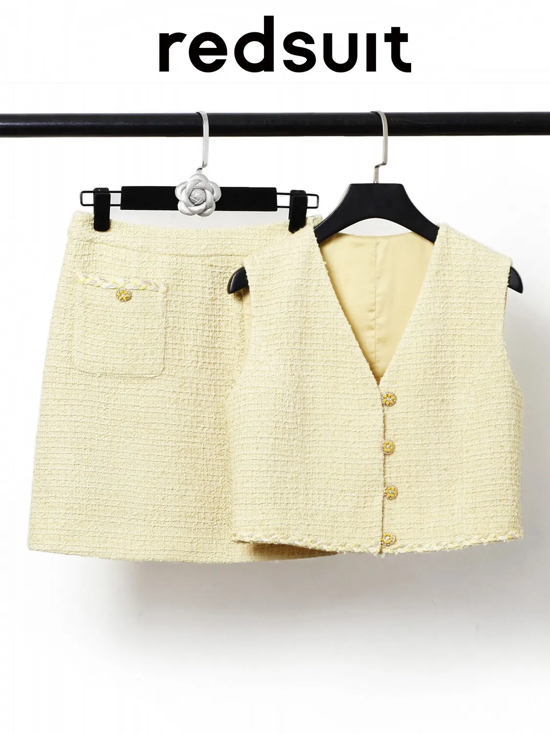 New Workplace texture floral V-neck vest+high waisted skirt set Can customize size