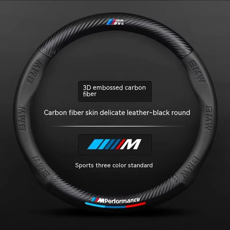 Cubierta de cuero para volante de coche, accesorio de fibra de carbono para BMW M X1 X5 X3 X6 G20 G30 E39 E46 E87 E90 E92 F10 F15 F25 F30