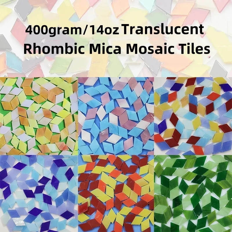 400g/14oz (Approx. 520pcs) Rhombic Translucent Mica Mosaic Tiles DIY Micaceous Craft Materials for Candleholder/Lampshade