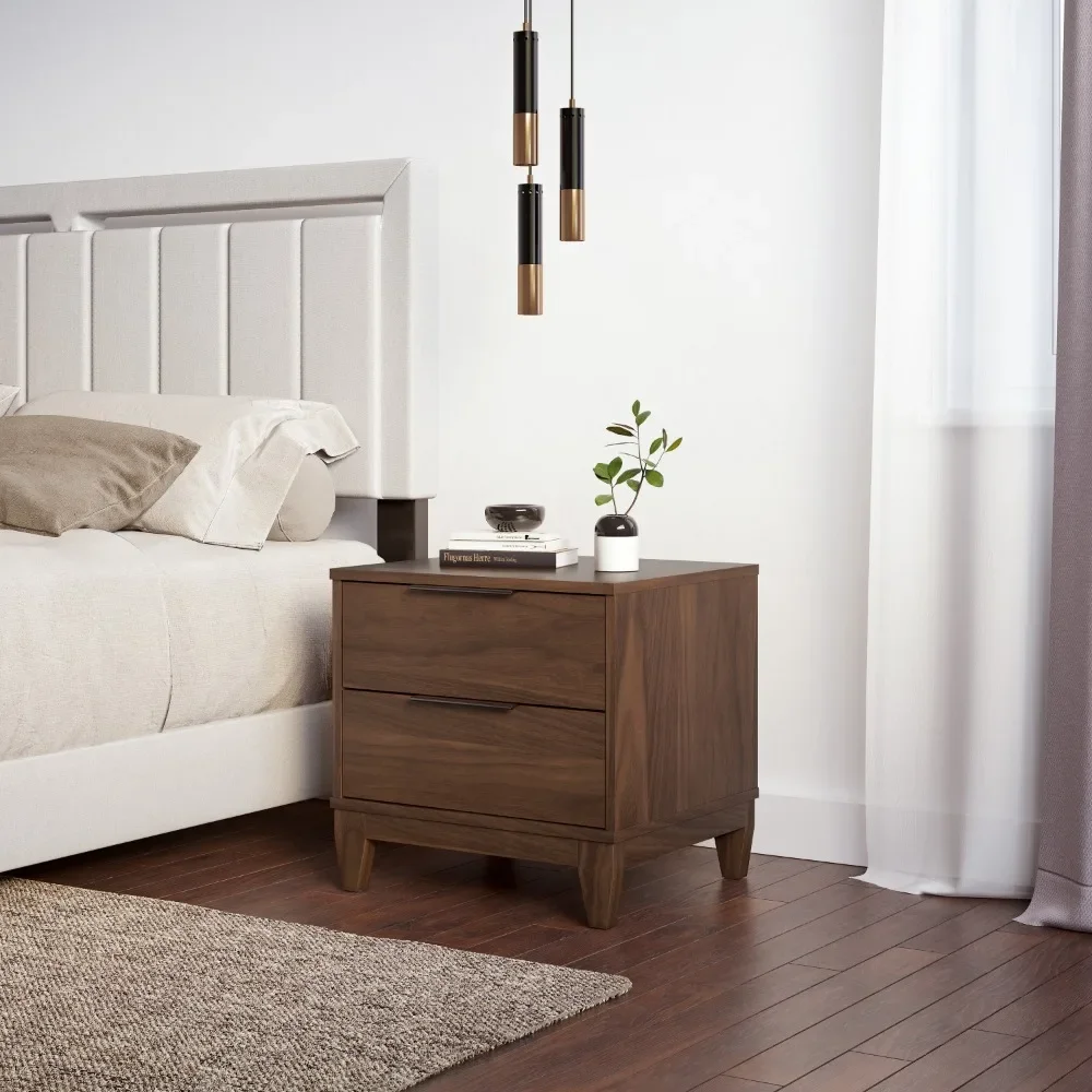 

Nightstands, Mackay Modern Double Drawer Nightstand, Walnut, Bedroom Furniture , Nightstands