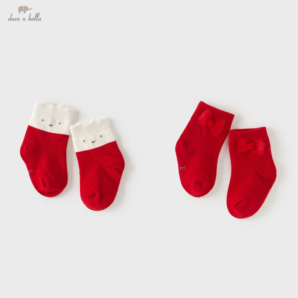 

Dave Bella Girls Socks Autumn Winter Two Pair Set Children Elastic Socks Butterfly Bow Cute Pattern Red Thicken Socks DB4254334