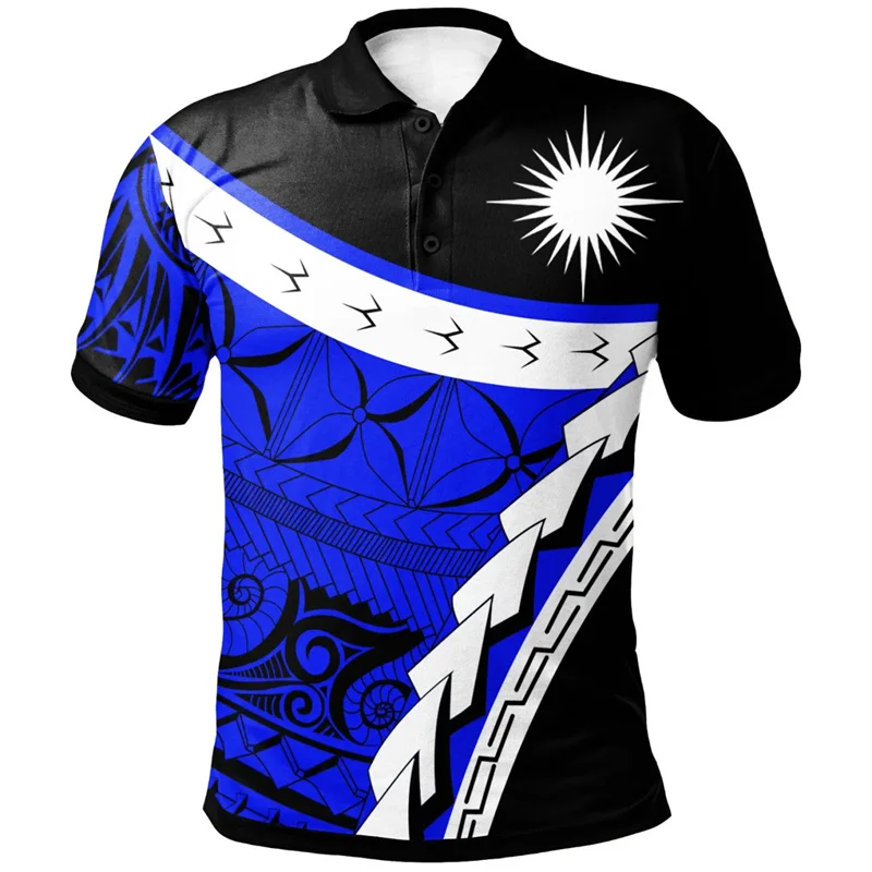 3D The Republic-of Marshall Islands IndependenceDay Print Polo Shirt Marshall Islands Flag Graphic Polo Shirts Polo T Shirt Men