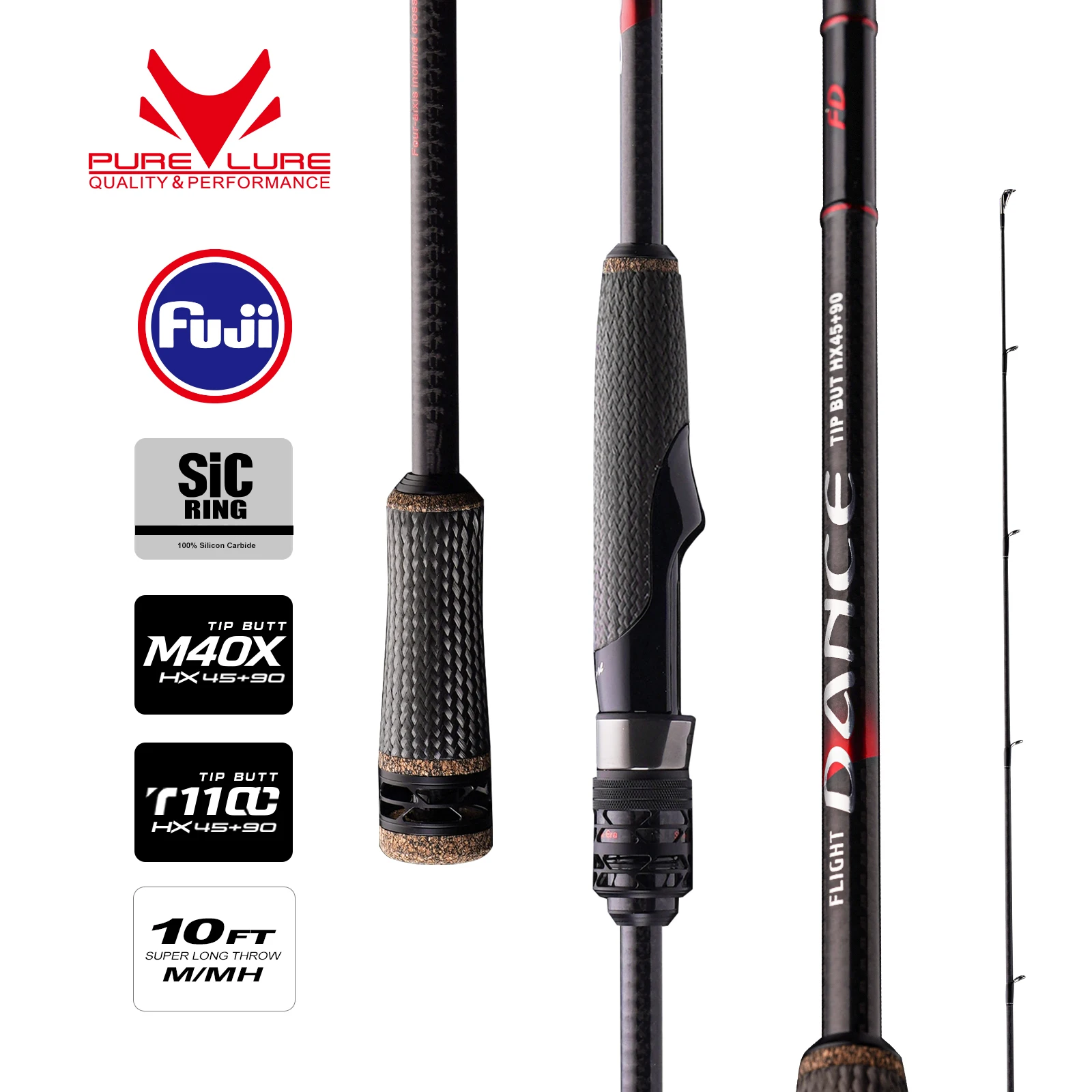 PURELURE NEW DANCE 10FT Spinning Rod For Bass High Carbon Long Throwing Fishing Rod In FUJI Accessories, Plus Spinning Reel