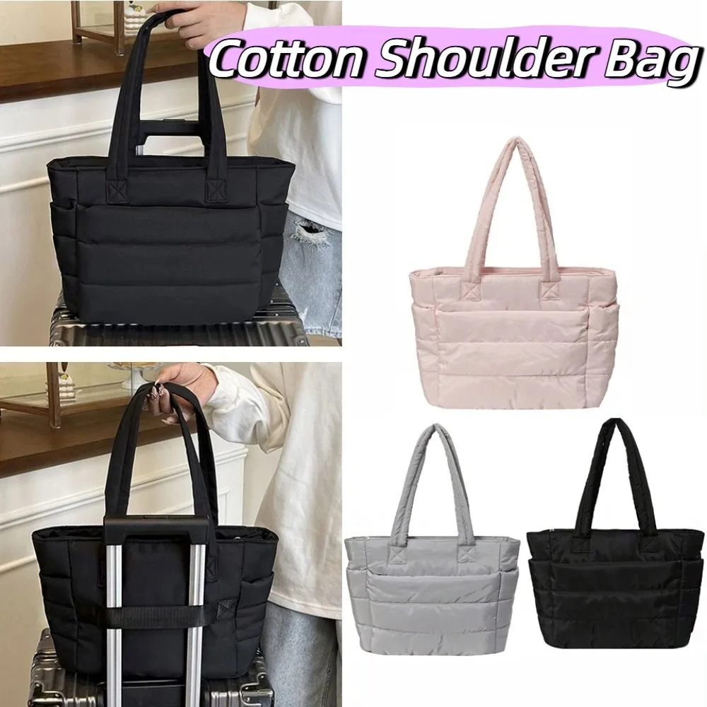

Korean Style Down Cotton Shoulder Bag Large Capacity Solid Color Puffy Bag Space Cotton Lightweight Cotton-padded Tote Bag