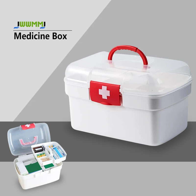 1pcs 2-Tier Plastic Medicine Cabinet Organizer Large Capacity First Aid Box with Handle Multipurpose Supply Storage Solution