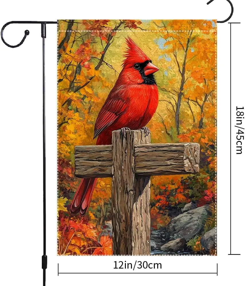 سقوط حديقة العلم مضحك الكاردينال حديقة أعلام التذكارية كروس الديكور في الهواء الطلق 12x18 بوصة مزدوجة الوجهين الخيش الشرفة الصغيرة ديسمبر JHH