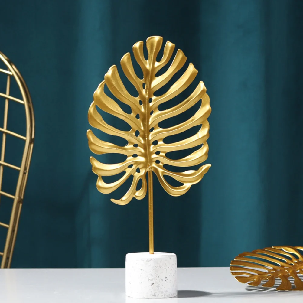 

Large Golden Monstera Leaf Iron Marble Desktop Decor Home Store Ornament Creative Craft Figure Artistic Statue