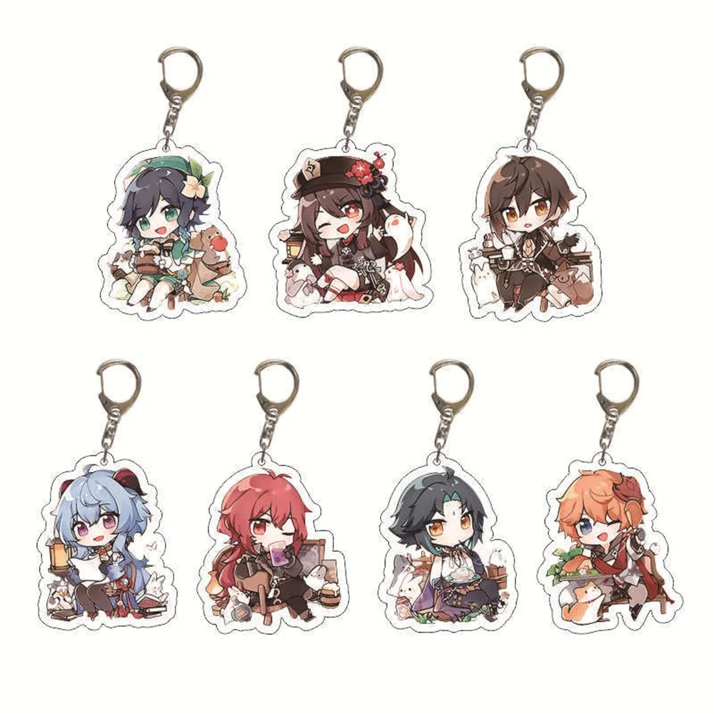 Anime Genshin Impact Kunikuzushi Morax Kaeya Xiao Hu Tao Tartaglia Acrylic Keychain Badge Cartoon Cosplay Pendant Accessories