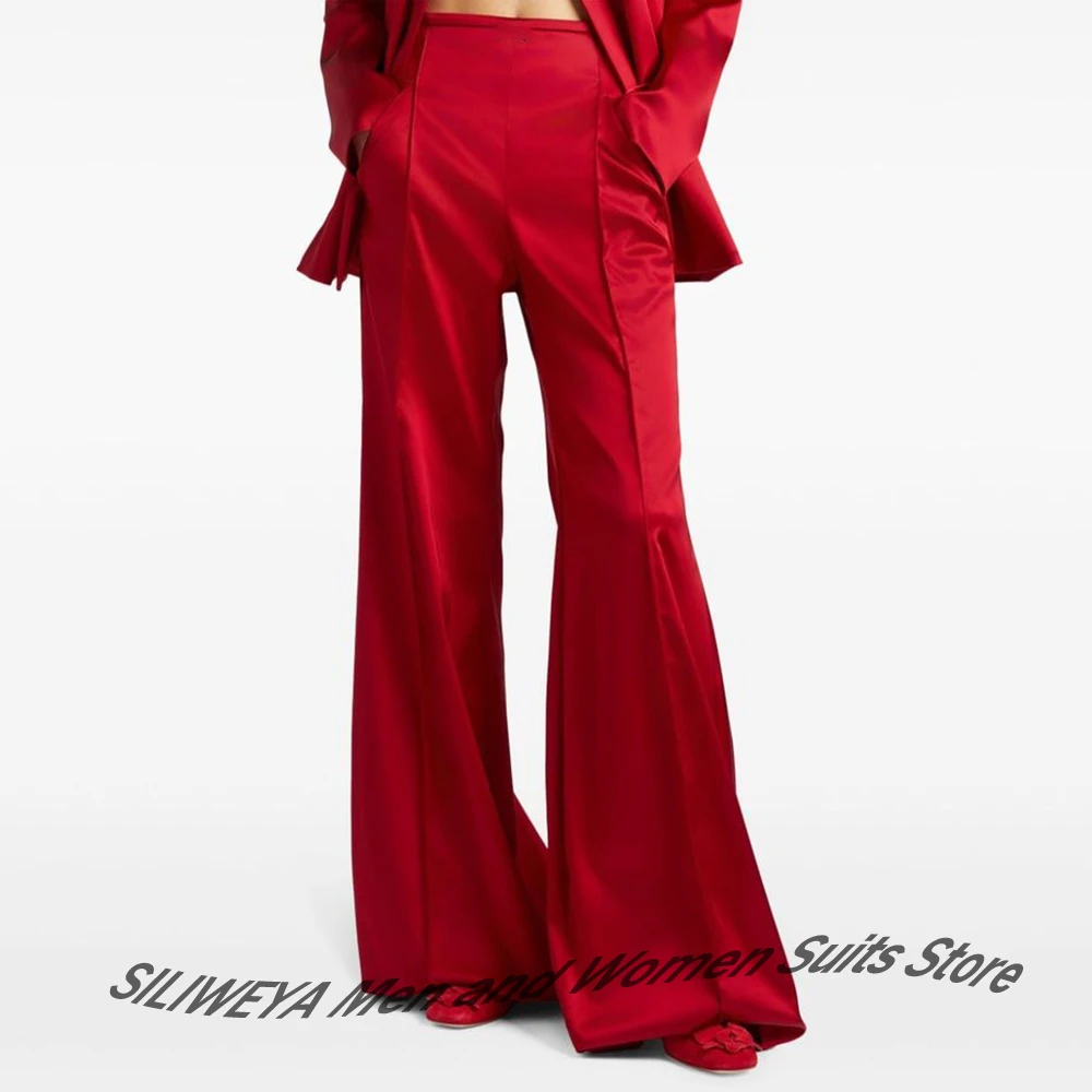 أنيقة المرأة الساتان الأحمر دعوى زر واحد السترة بانت 2 قطعة مجموعات رسمية مساء مأدبة حفل زفاف ضيف ملابس خارجية #2