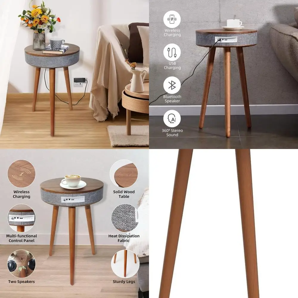 

Торцевой столик с динамиком Bluetooth, журнальный столик с беспроводной зарядкой, умный стол с USB-портом, круглый приставной столик для различных помещений