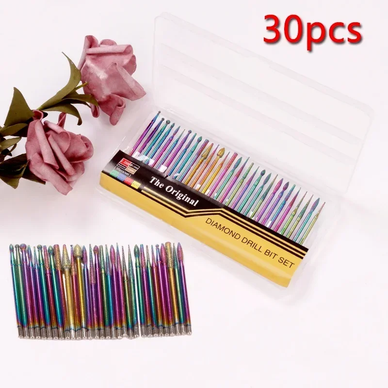 

30Pcs/10Pcs/Set High Quality Rainbow Rotary Nail Drill Bit Kit Stainless Milling Cutter Diamond Nails Art Manicure Tool