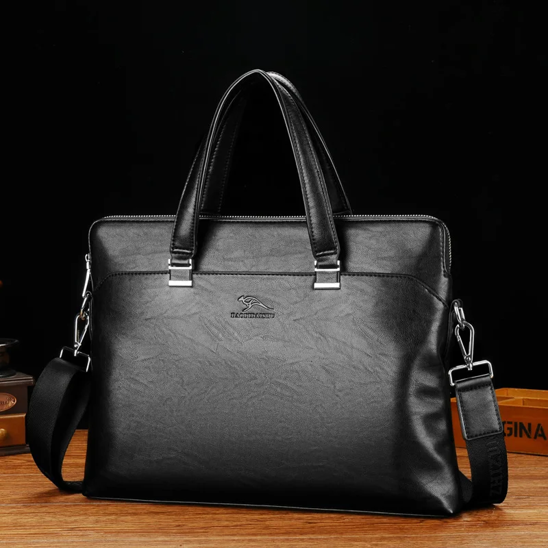 Luxury Men\'s Leather Briefcase Large Capacity Handbag Office Shoulder Messenger Bag Business Male Laptop Tote Bag