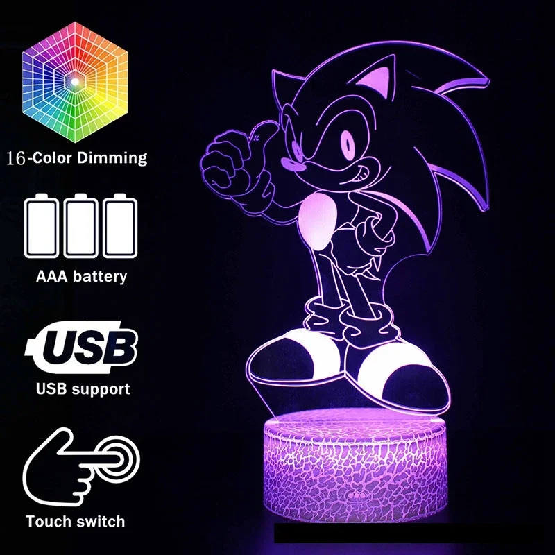 Nouveau modèle de poupée sonique 3D veilleuse LED 7 couleurs changeantes lumière Sonic figurine chambre jouets décoratifs enfants enfants Birt
