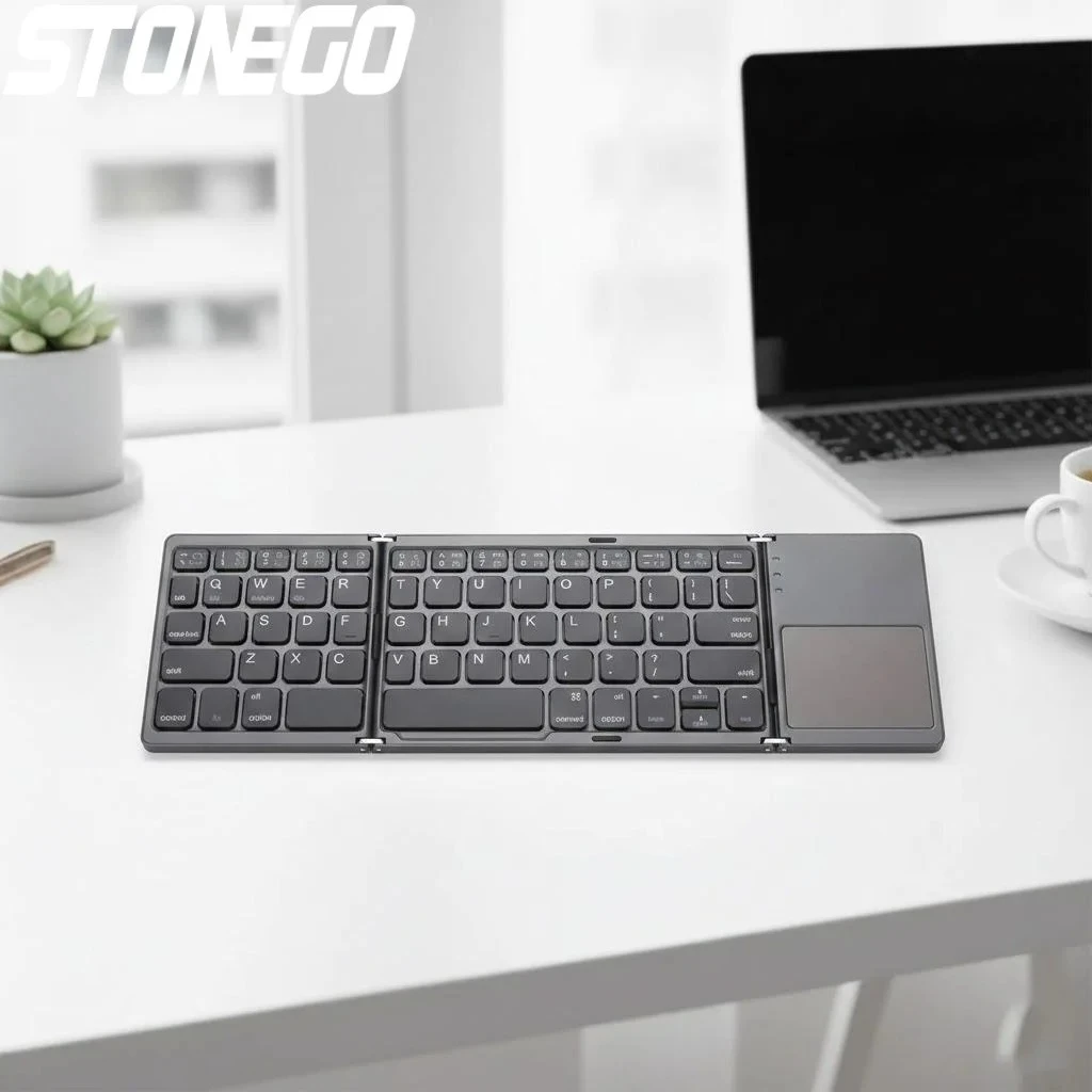 ipadタブレット、iphone、ワイヤレスタッチパッド、携帯電話アクセサリー用三つ折りbluetoothキーボード