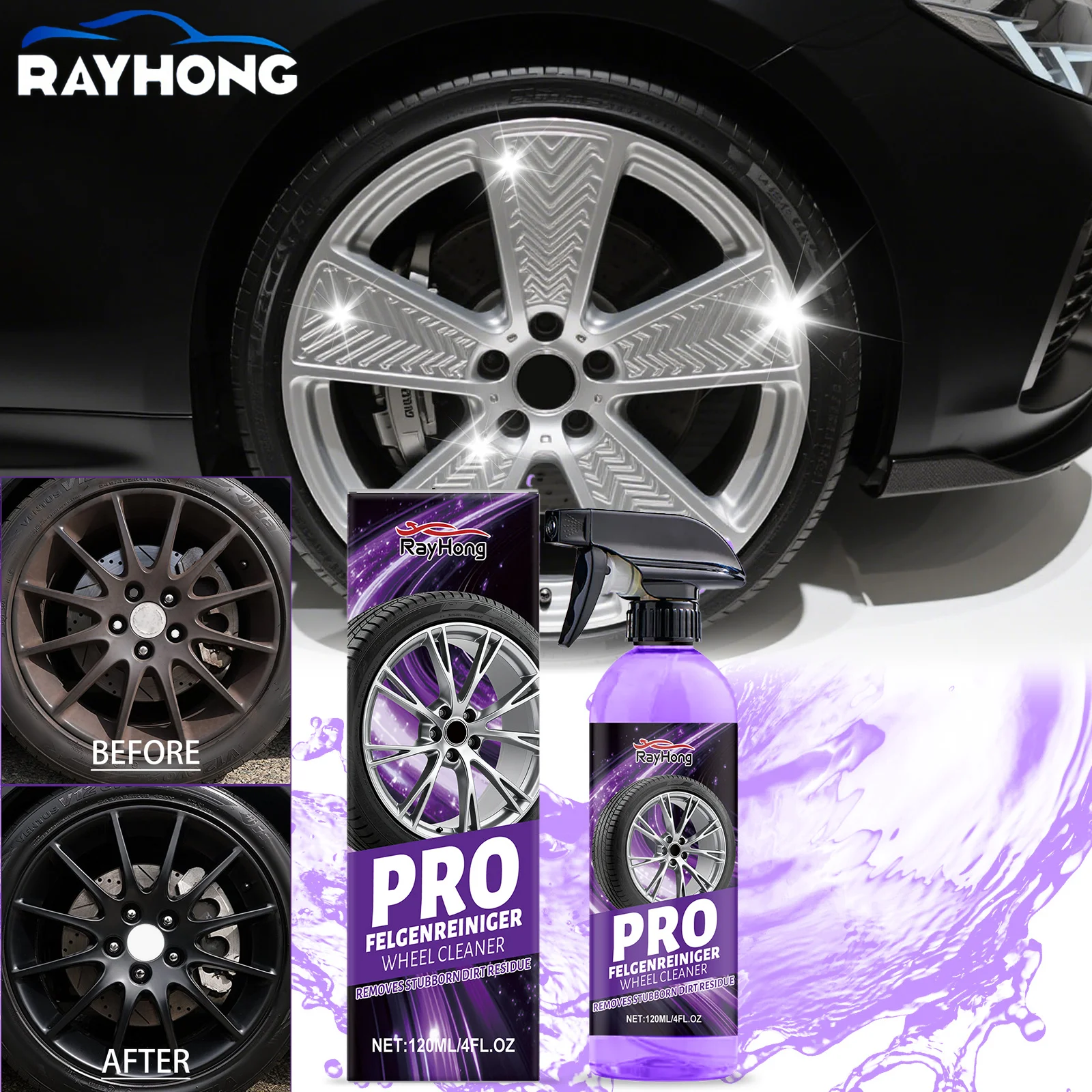 Car Paint & Wheel Iron Particles Powder Cleaning Super Dust Remover Spray Metal Surface Defender acid free Auto Rim Cleaner