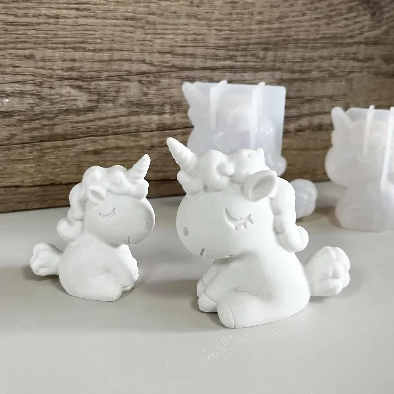 3D Cartoon Unicorn Animals Candle Molds Silicone Home Decor Epoxy Resin Candle Molds Candle Making Plaster Polymer Clay Molds