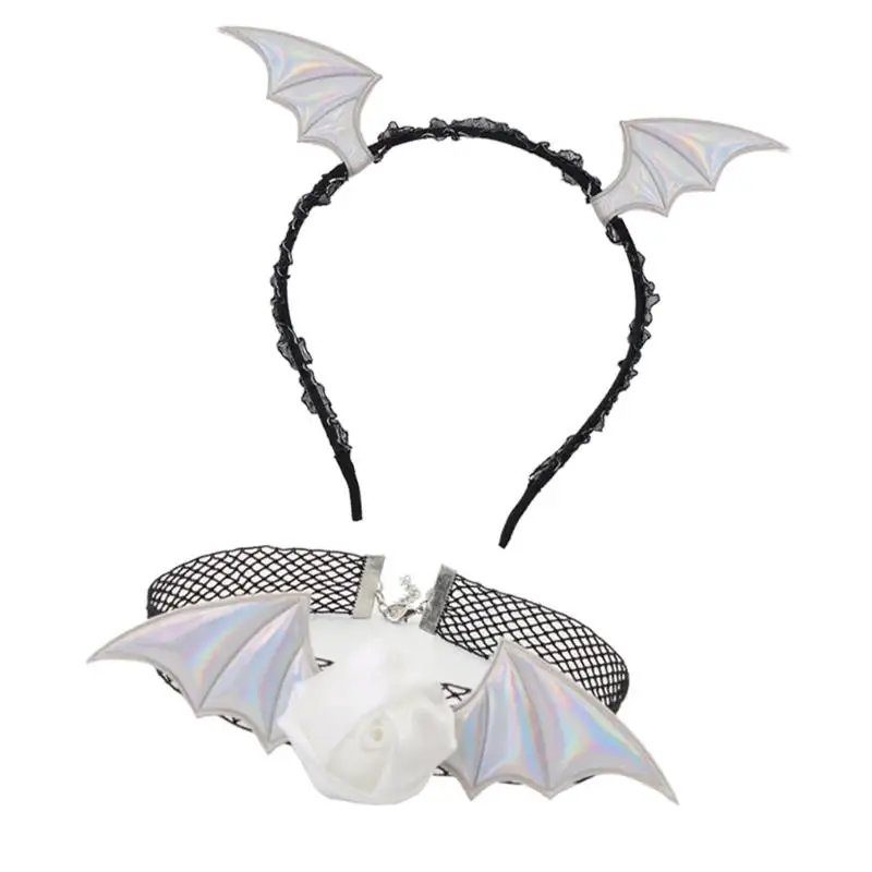 39BB Devil Costume Set Devil Bat hoofdband Choker Halloween Cosplay Party Accessories