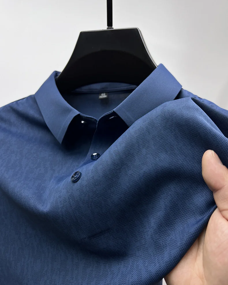 T-shirt a maniche corte con design jacquard di fascia alta da uomo nuova estate in seta di ghiaccio traspirante e fresca con risvolto top POLO di marca alla moda