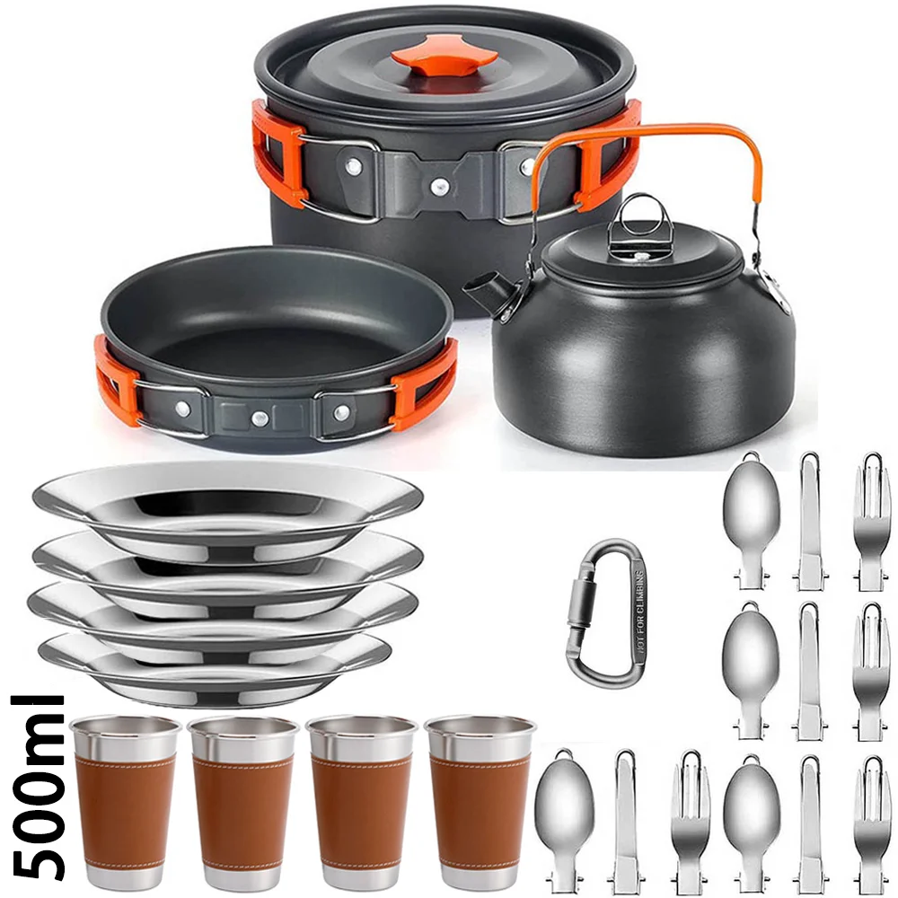 Outdoor camping cookware set aluminum lightweight equipment outdoor multi-person picnic easy to carry and equipped with mesh bag