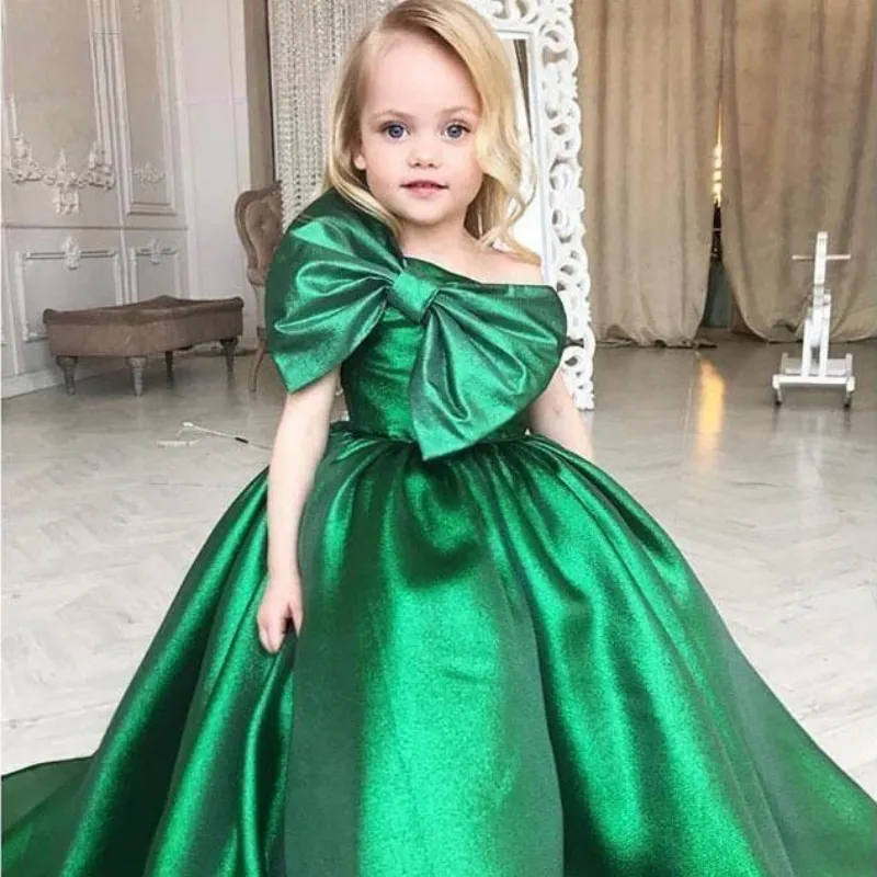 Fashion Baby Girl Princess Bow One Shoulder Long Dress Infant Toddler Retro Vestido Wedding Party Birthday Ball Gown 2-10Y