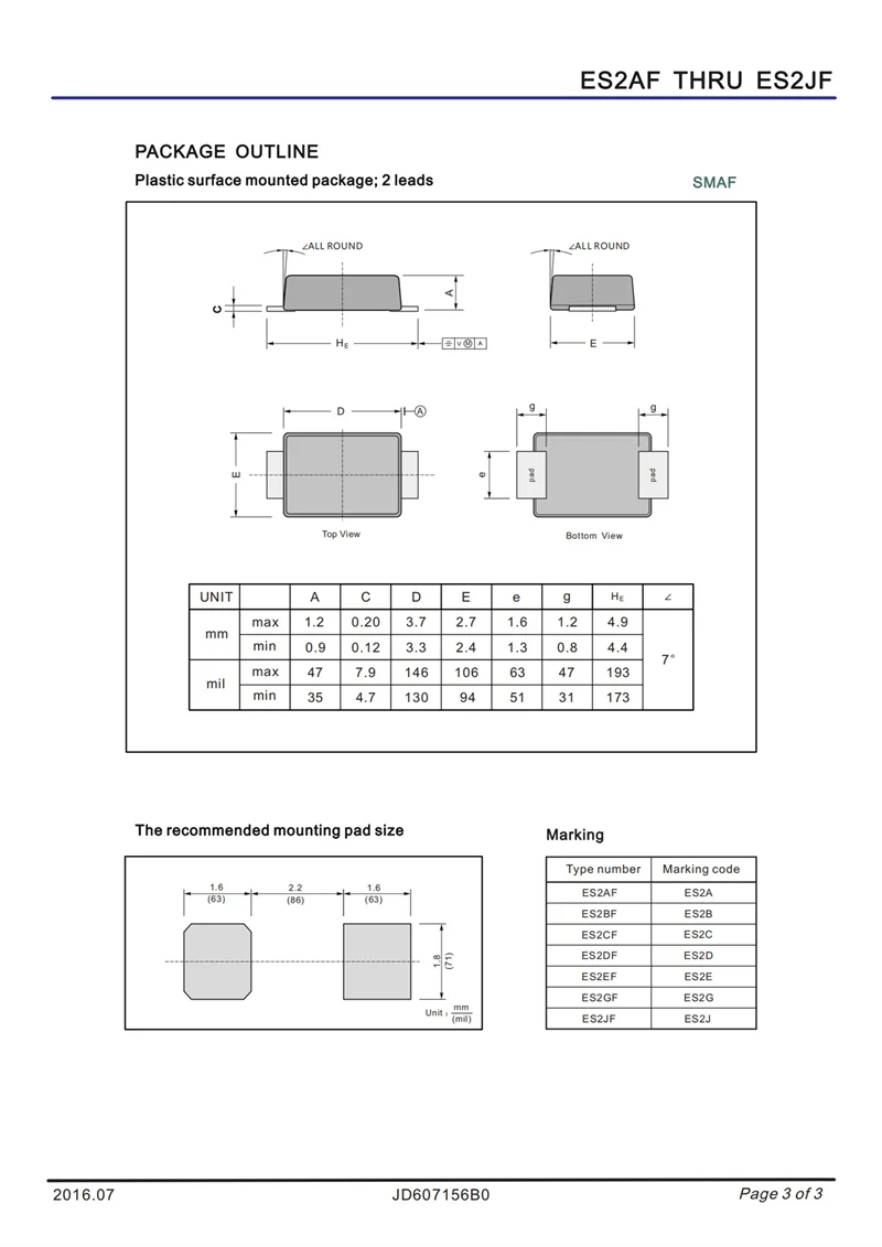 (20 шт.) ES2AF ES2BF ES2CF ES2DF ES2EF ES2GF ES2JF SMD сверхбыстросъемный диод SMAF