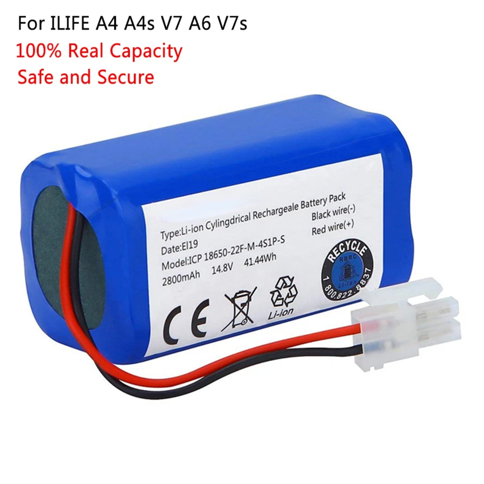 

NEW 14.8V 3500mAh 14.4V 3200mAh Lithium Battery For ILIFE A4 A4s V7 A6 V7s Plus Robot Vacuum Cleaner ILife 4S1P real Capacity