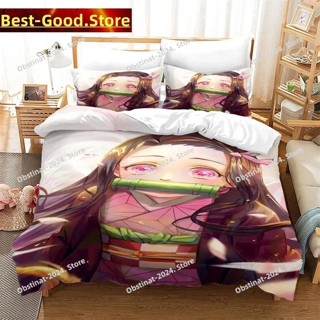 

Anime Nezuko Kamado Demon Slayer Bedding Set Printed single Comforter Quilt Duvet Cover Pillow Case 3 Pieces Set Kids Adult Size