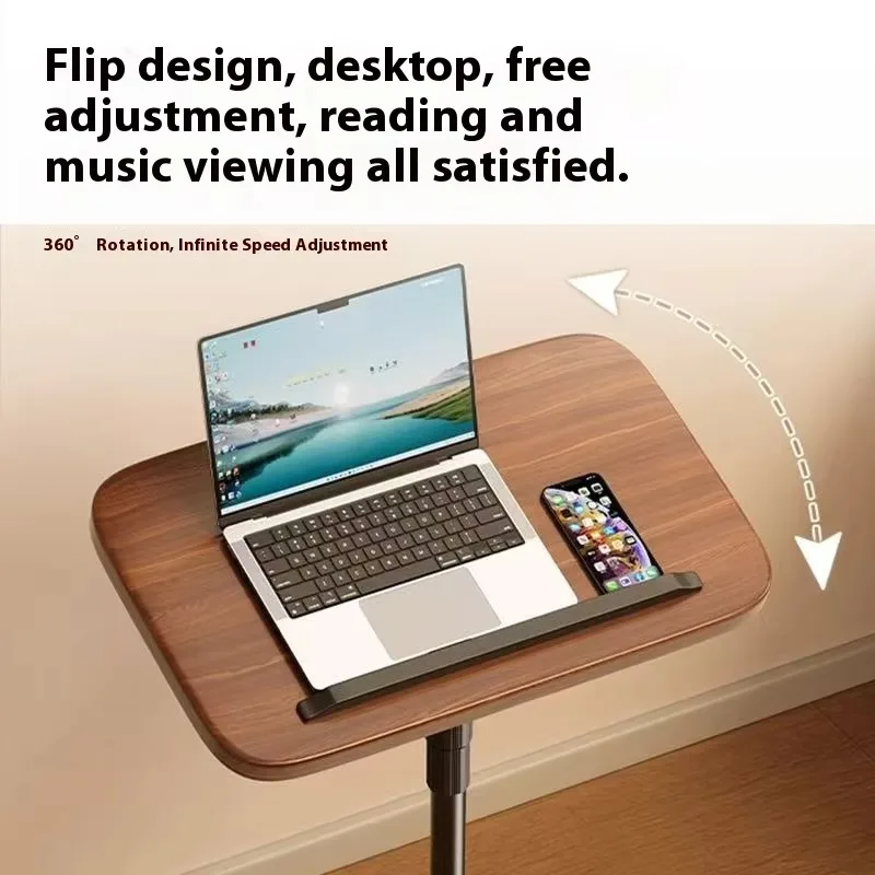 طاولة بجانب السرير متنقلة بارتفاع قابل للتعديل مع صينية كمبيوتر محمول ومكتب قائم دوار لأريكة السرير يستخدم مكتب دراسة محطة العمل المدمجة #4