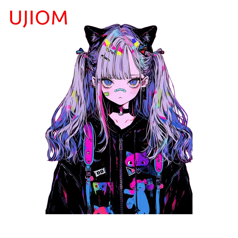 UJIOM Adorable Neon Anime Girl Graphics Wall Sticker Popular Anime Item Humorous Decals Customizable Room Decoration Accessories