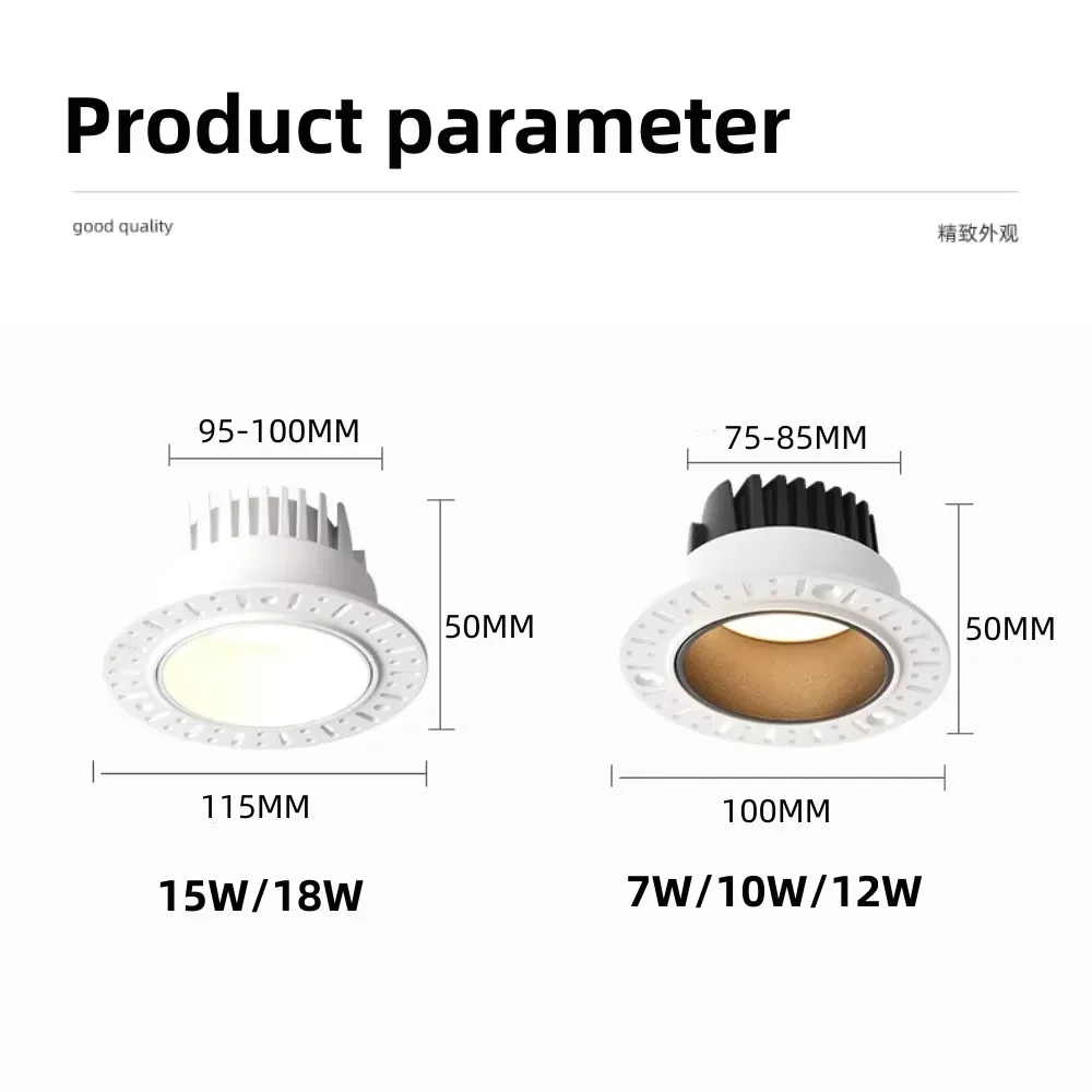 LED Recessed Spot Light Borderless Downlight Living Room Spotlight 7W 10W 12W 15W 18W Hole Downlight Minimalist Bedroom Light