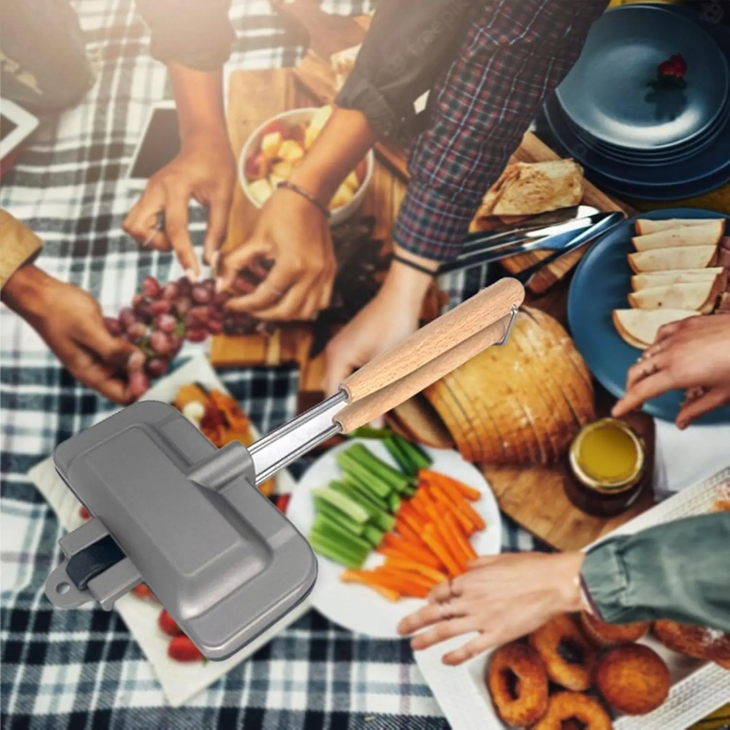 Sartén para sándwich de doble cara, sartén para parrilla plegable antiadherente para pan, tostada, máquina de desayuno, máquina para hacer tortitas, herramientas de cocina