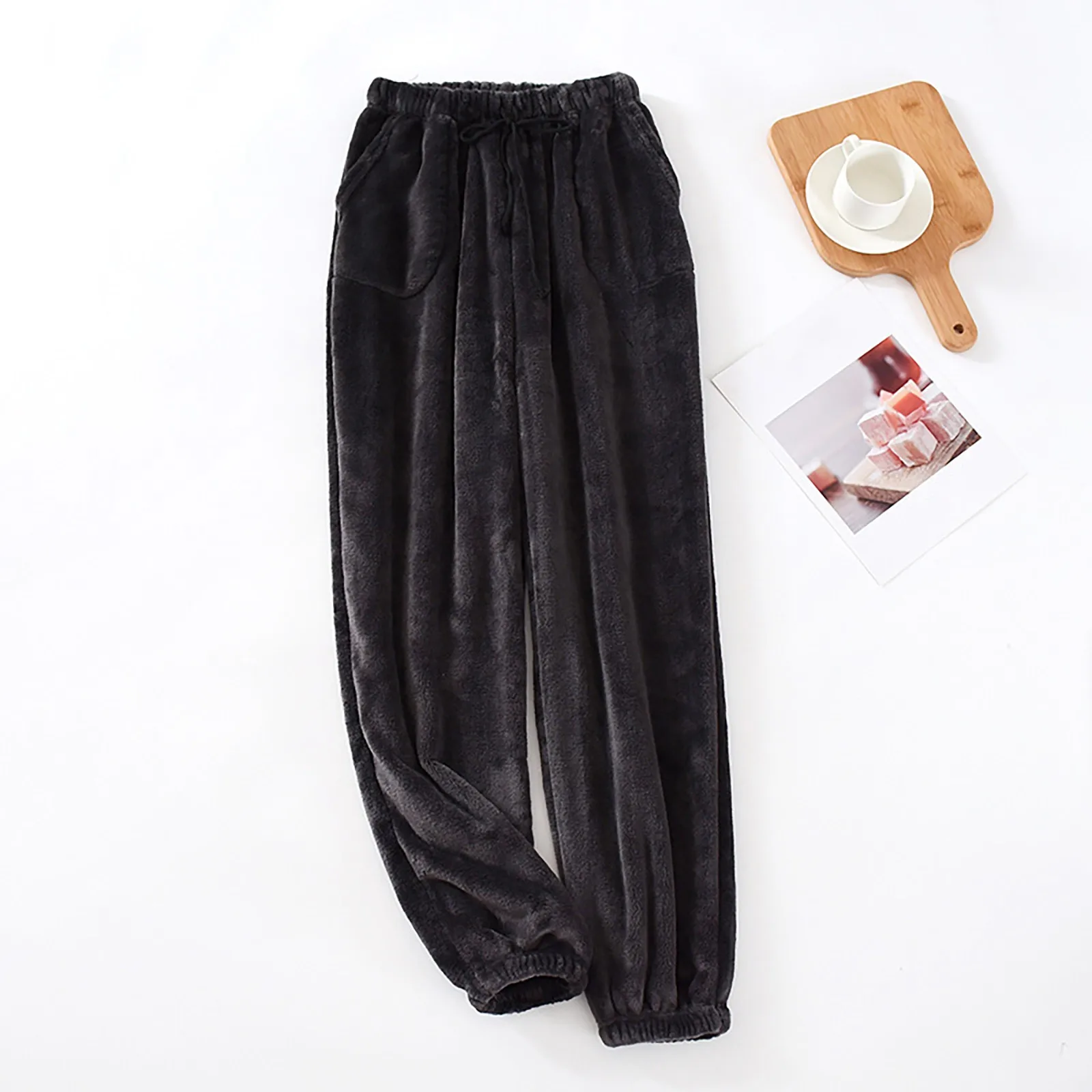 

Women's Pajama Pants Autumn And Winter Warm Flannel Sleepwear Wide Leg Trousers Loose Large Size Coral Fleece Homewear Pajamas