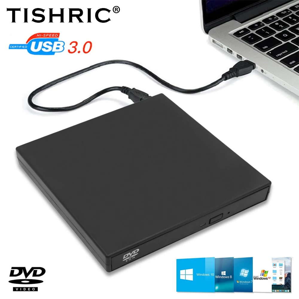 

Внешний оптический привод TISHRIC, USB устройство для чтения и подключения компакт-дисков и DVD-дисков, подходит для Macbook, ноутбуков и настольных компьютеров